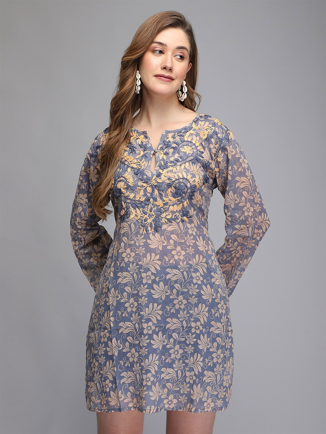 Aditi Wasan Grey & Brown Embroidered Sheer Tunic