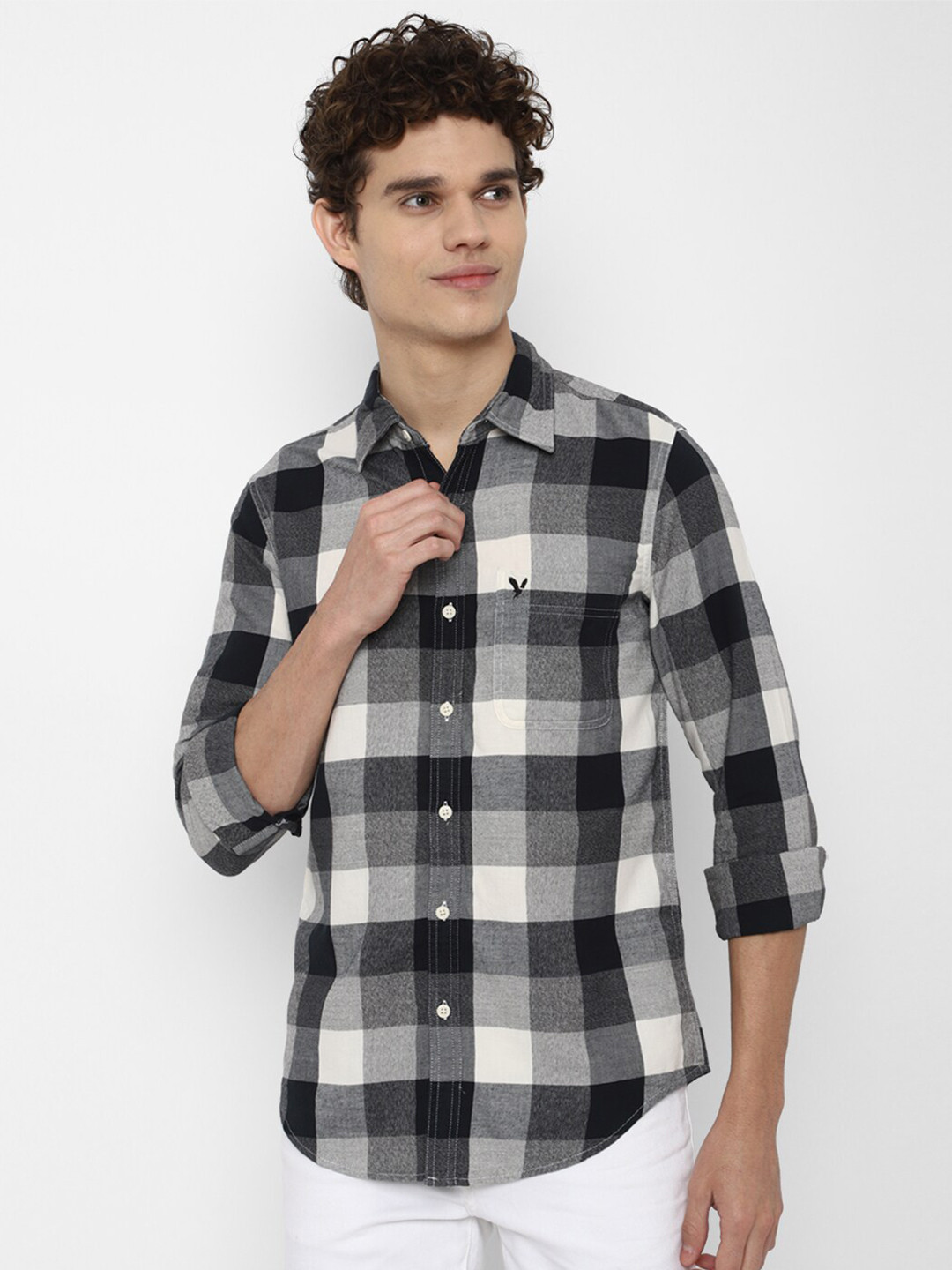 AMERICAN EAGLE OUTFITTERS Men Black Slim Fit Buffalo Checks Casual Shirt
