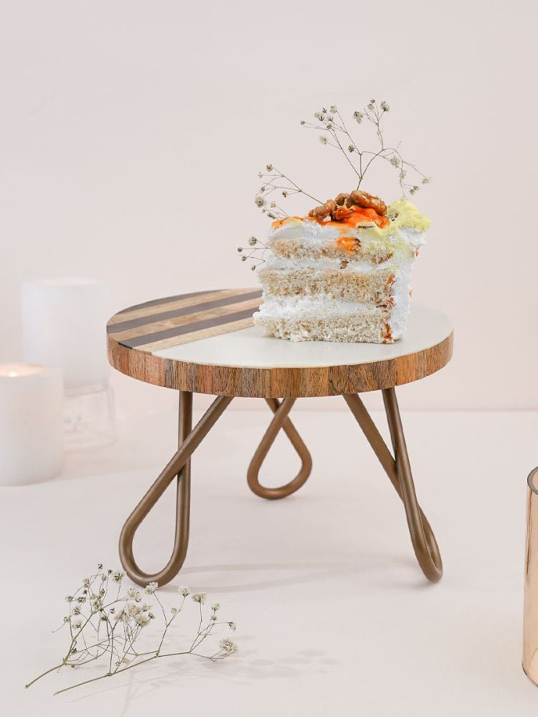 CASA DECOR Brown & White Color-Blocked Cake Stand