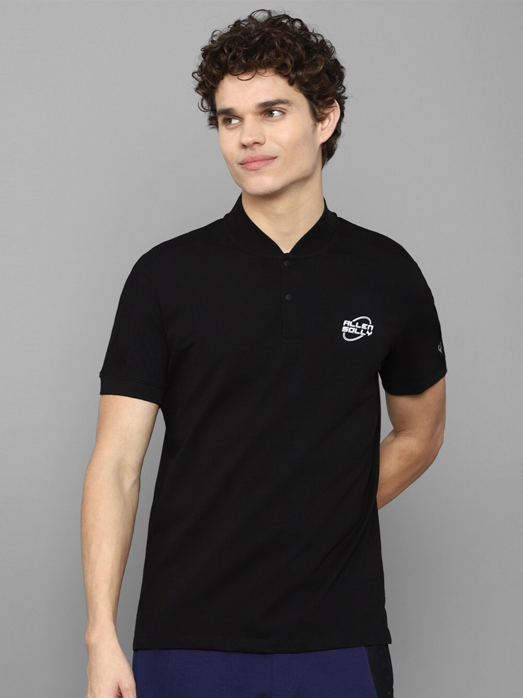 Allen Solly Tribe Men Black & brown Mandarin Collar Applique T-shirt