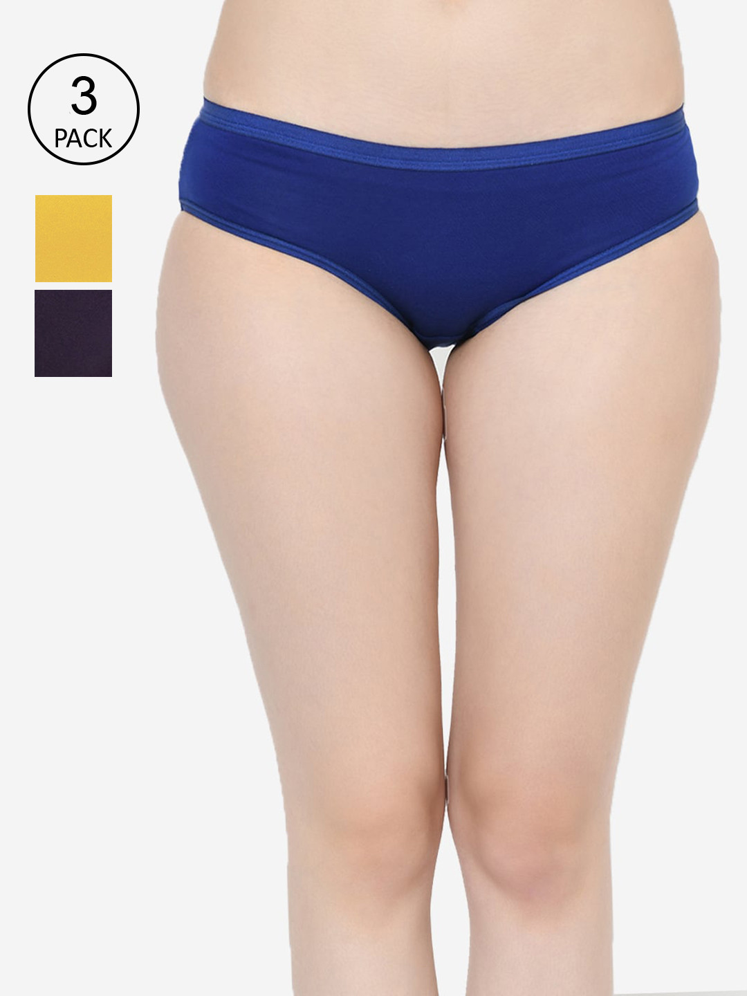 GROVERSONS Paris Beauty Women Pack Of 3 Assorted Solid Pure Cotton Bikini Briefs B3020