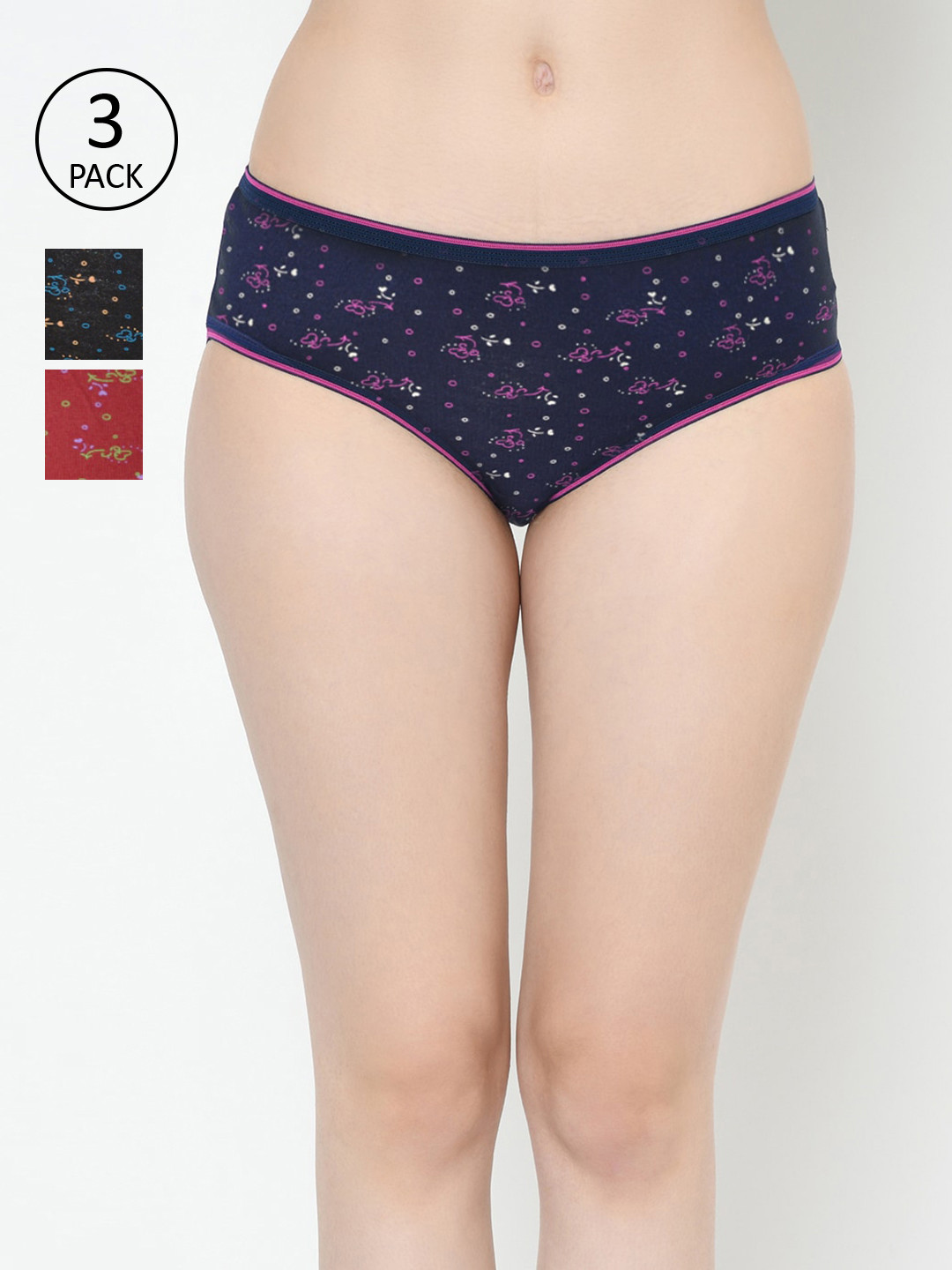 GROVERSONS Paris Beauty Women Pack Of 3 Assorted Printed Pure Cotton Bikini Briefs BO-212