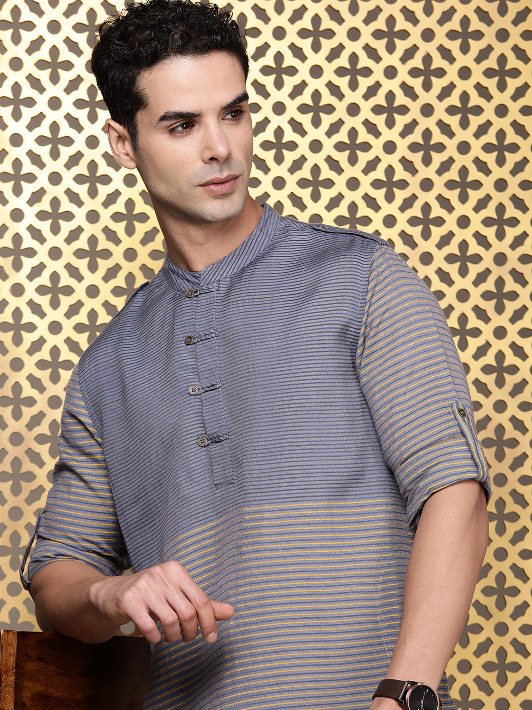 House of Pataudi Striped Pathani Jashn Kurta