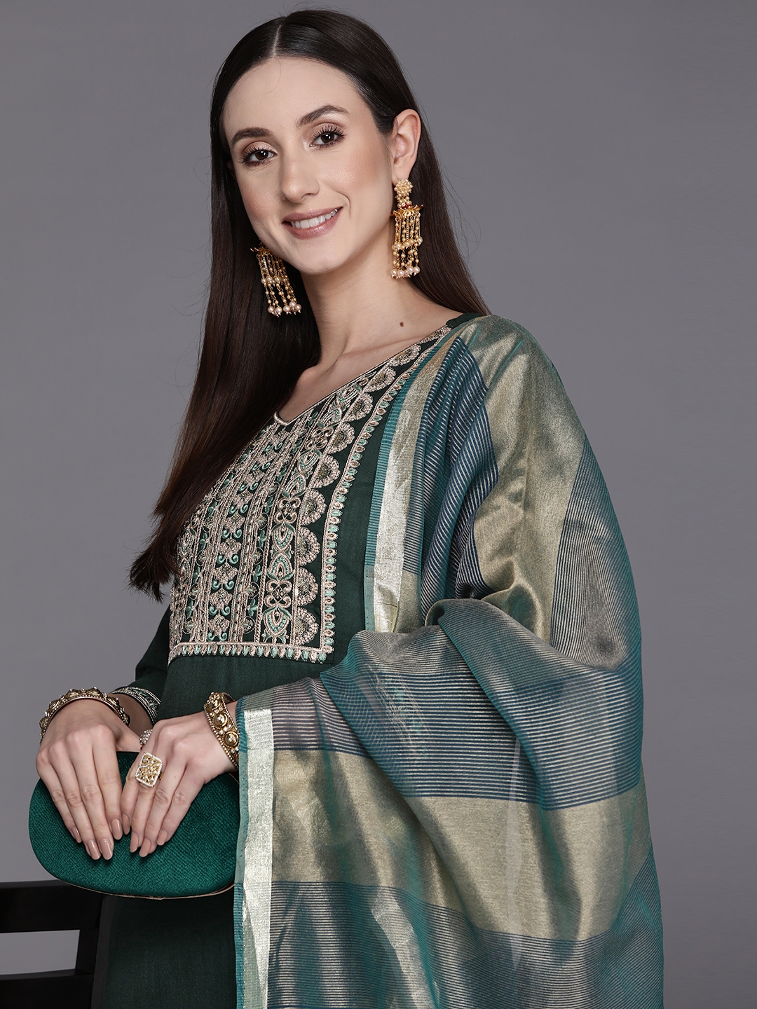 Indo Era Women Green Ethnic Motifs Yoke Design Kurta With Palazzos & Dupatta - Kurta Sets for Women 18925456 | Myntra