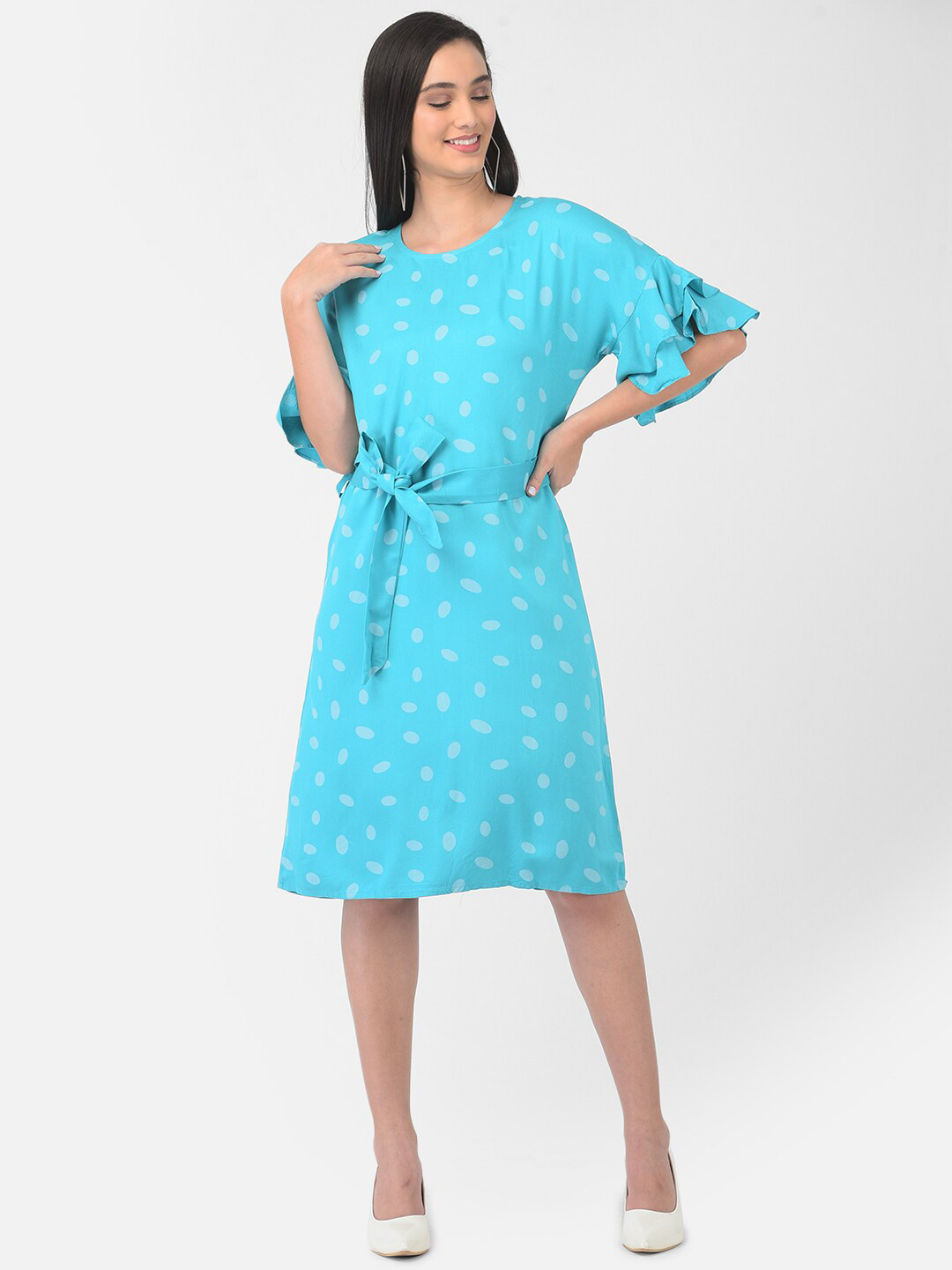 Crimsoune Club Women Blue Linen A-Line Dress