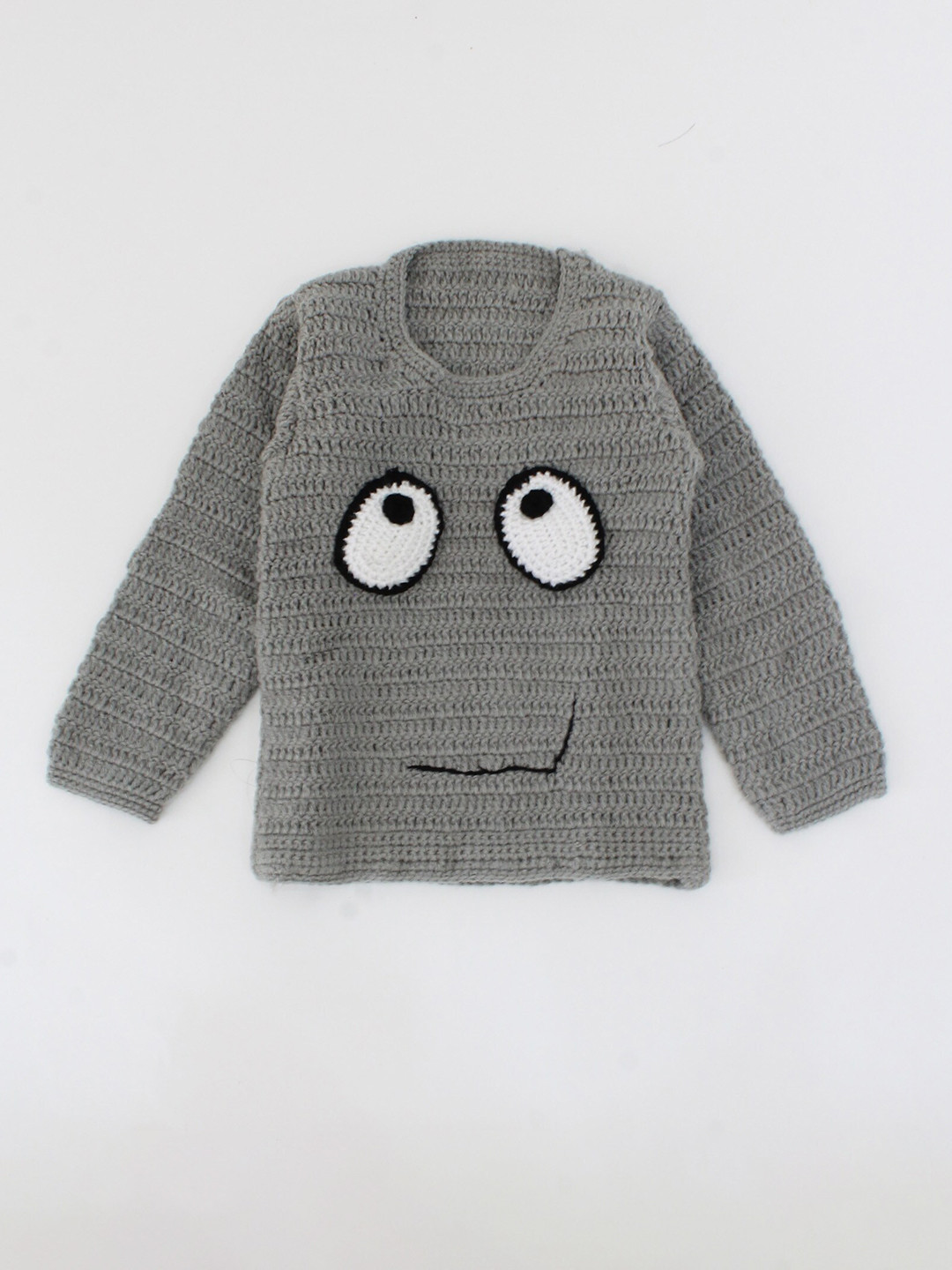 Woonie Kids Grey & White Animal Graphics Self Design Acrylic Pullover with Applique Detail