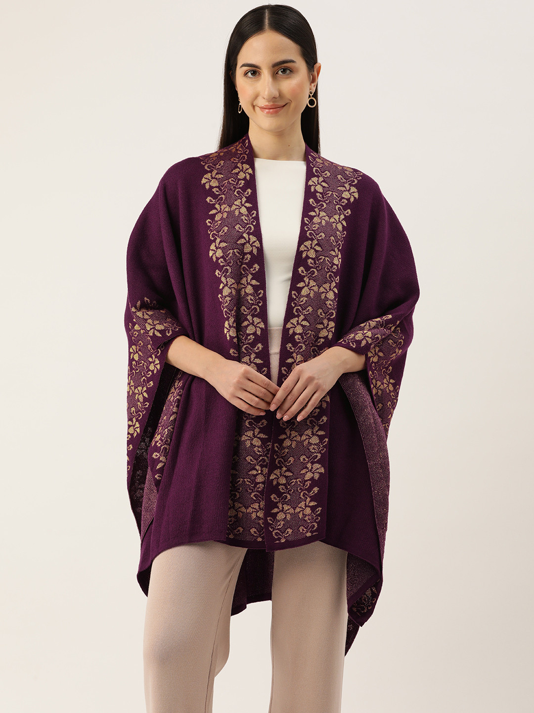 American Eye Ethnic Motif Woven Design Open Front Shrug