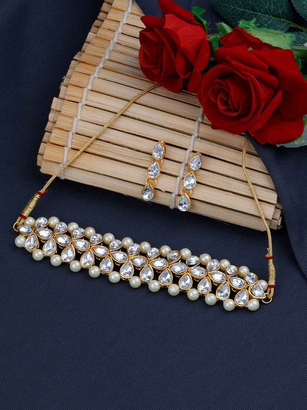 Silver Shine Women Gold-Toned & White Stone-Studded Jewelry Set