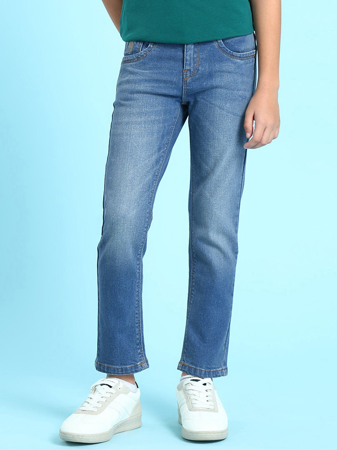 U S Polo Assn Boys Blue Slim Fit Low Distress Light Fade Jeans