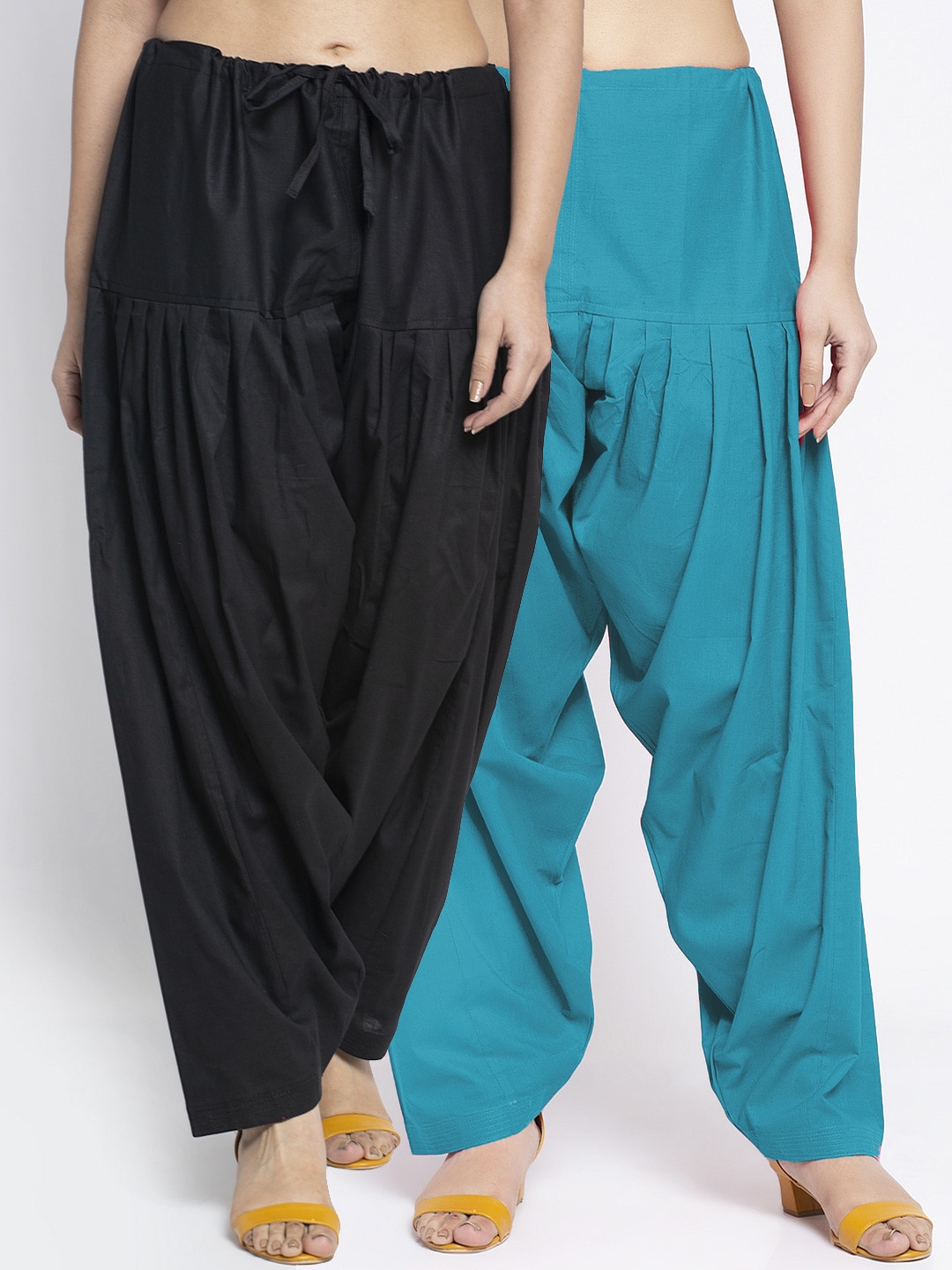 Jinfo Women Black & Blue Pack Of 2 Solid Cotton Salwar