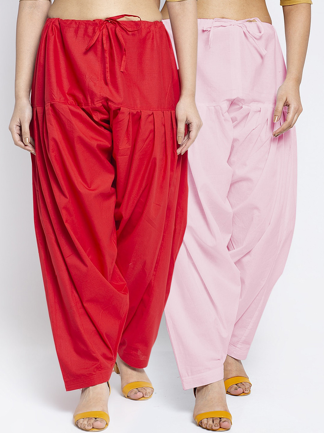 Jinfo Women Pack Of 2 Red & Pink Solid Pure Cotton Salwar