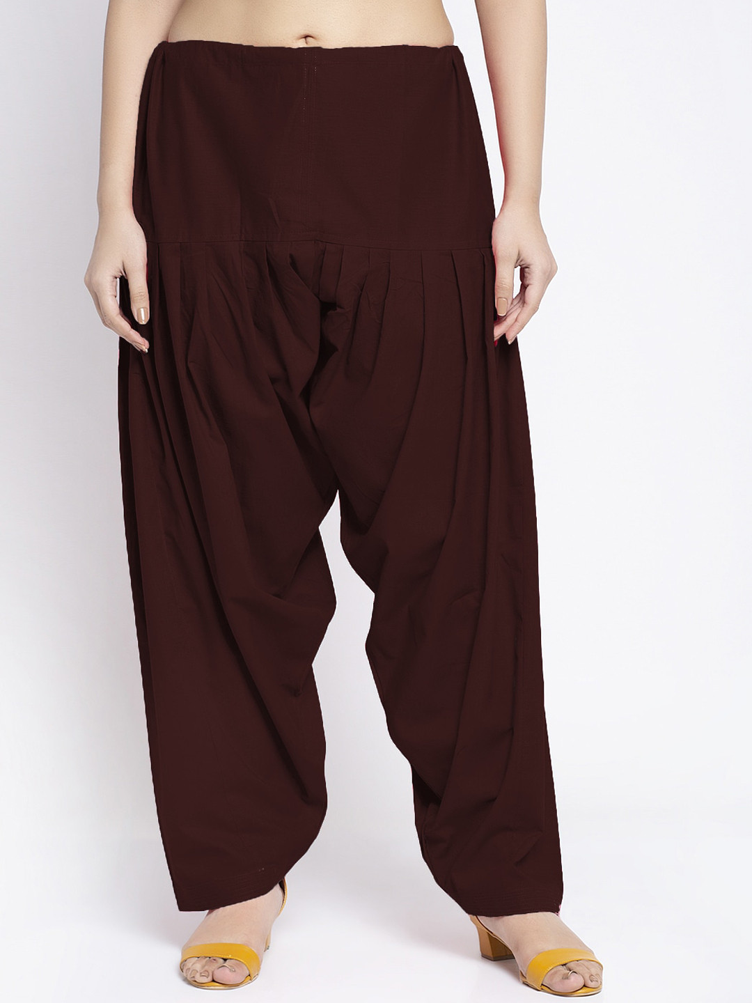 Jinfo Women Brown Solid Loose Fit Pure Cotton Salwar