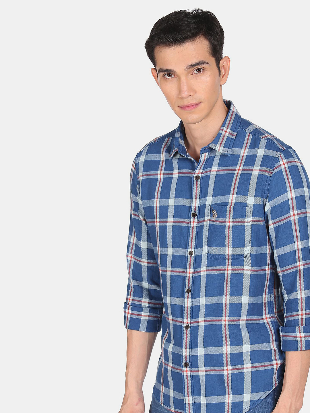U.S. Polo Assn. Denim Co.Men Blue Tartan Checks Checked Casual Shirt