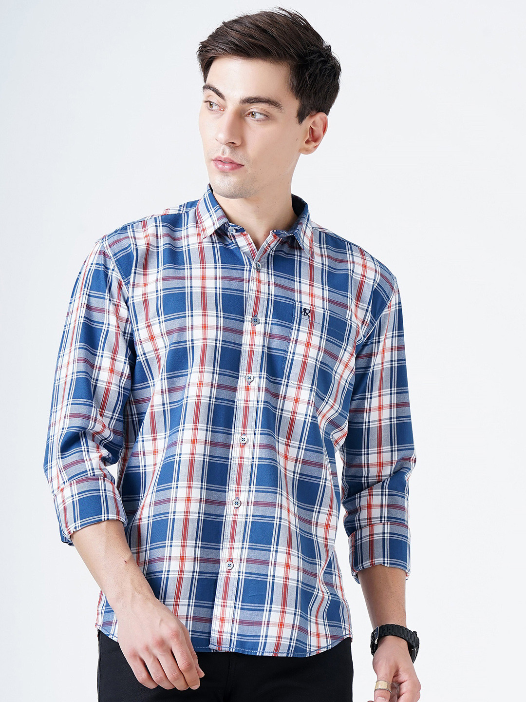 SORATIA Men Blue Slim Fit Tartan Checks Checked Casual Shirt