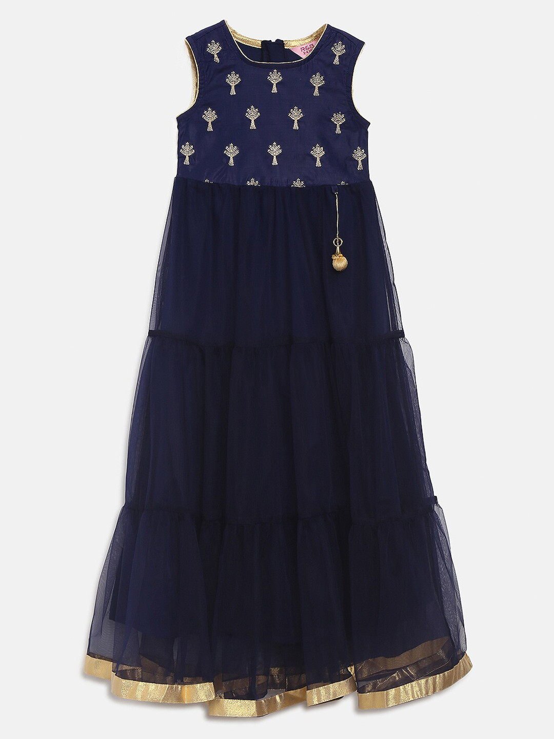 R&B Girls Navy Blue  Round Neck sleeveless Dress