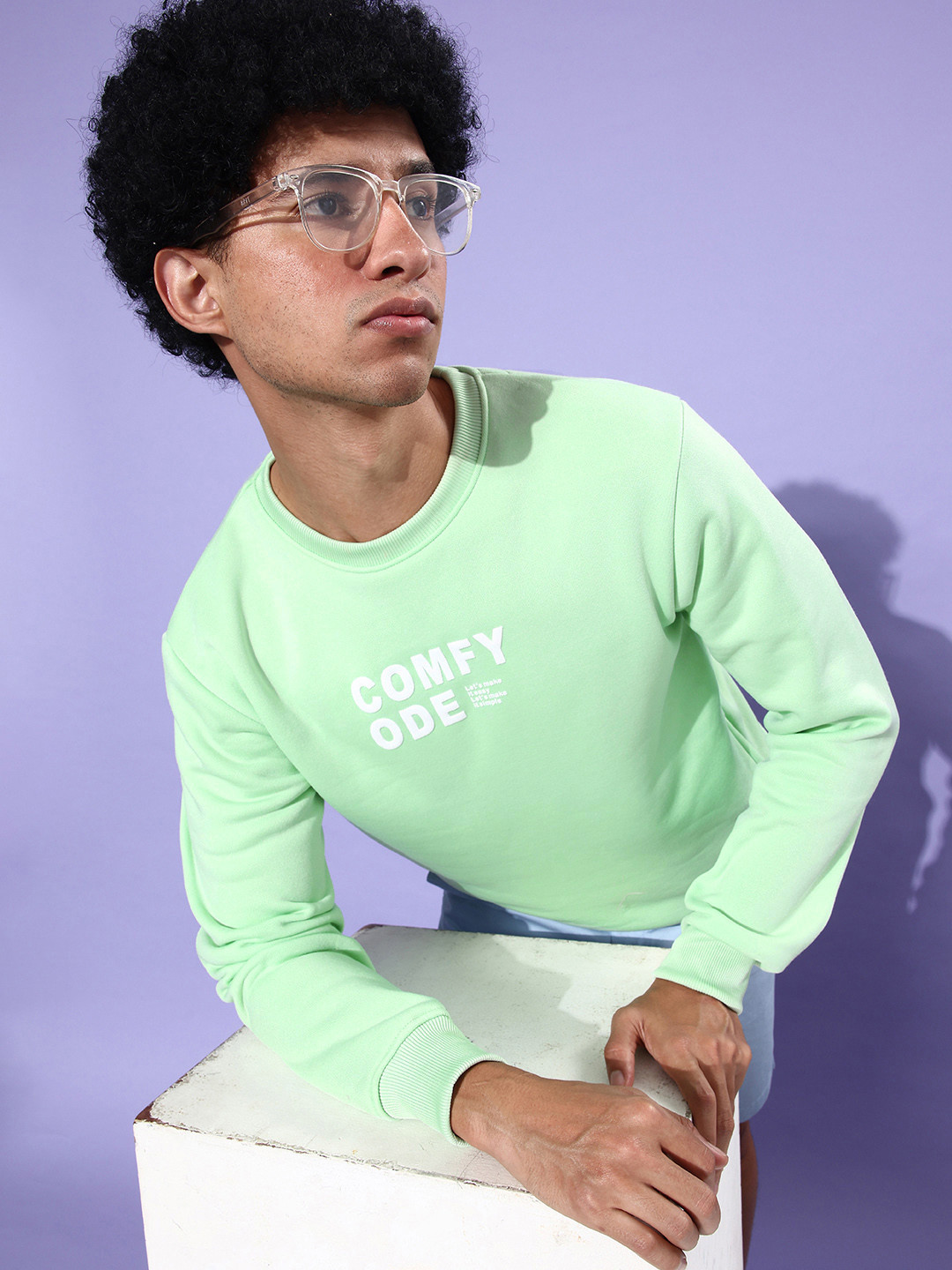 M&H Easy Men Pastel Green Typography Applique Sweatshirt