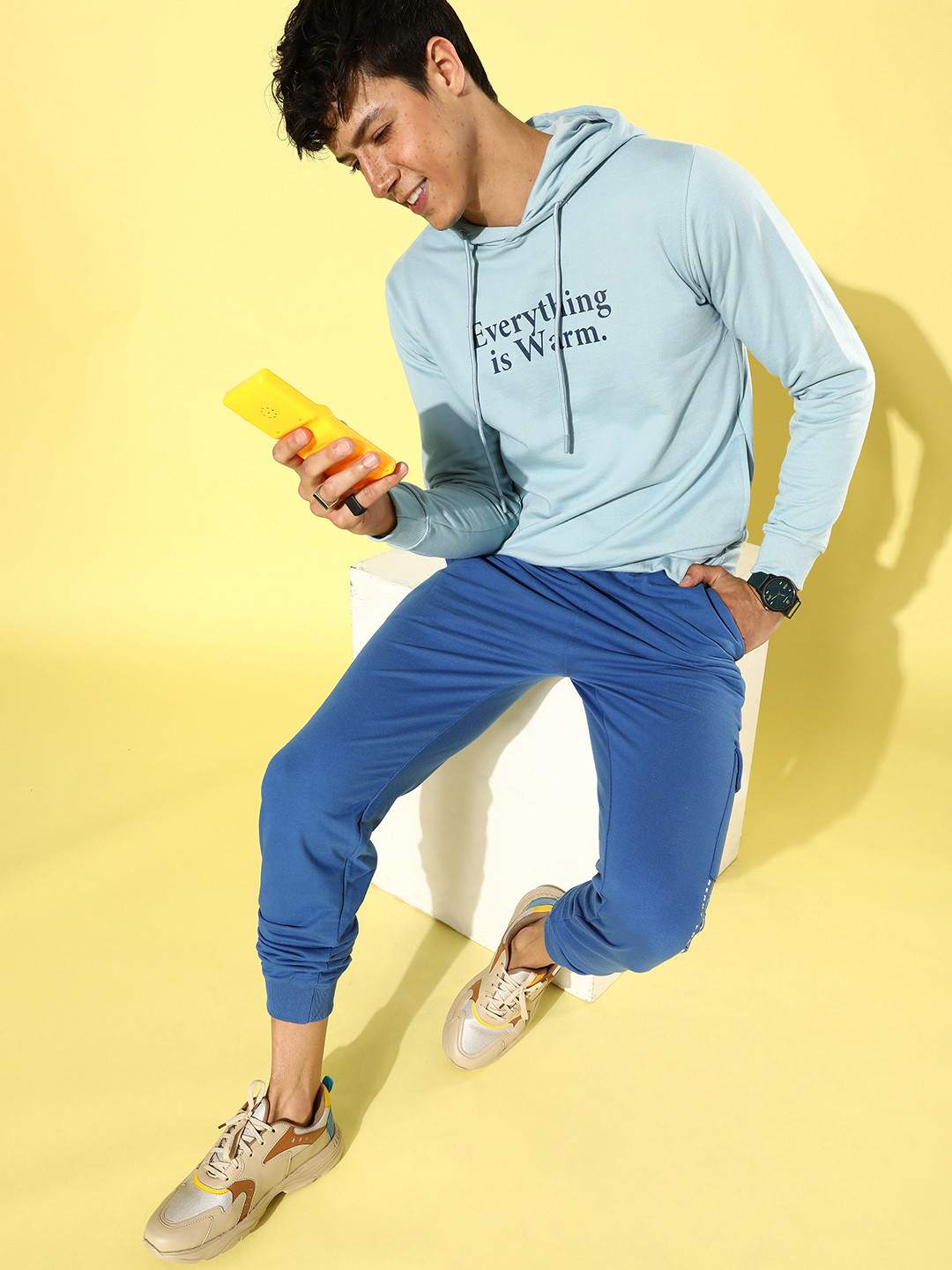 M&H Easy Men Blue Printed Hooded Sweatshirt