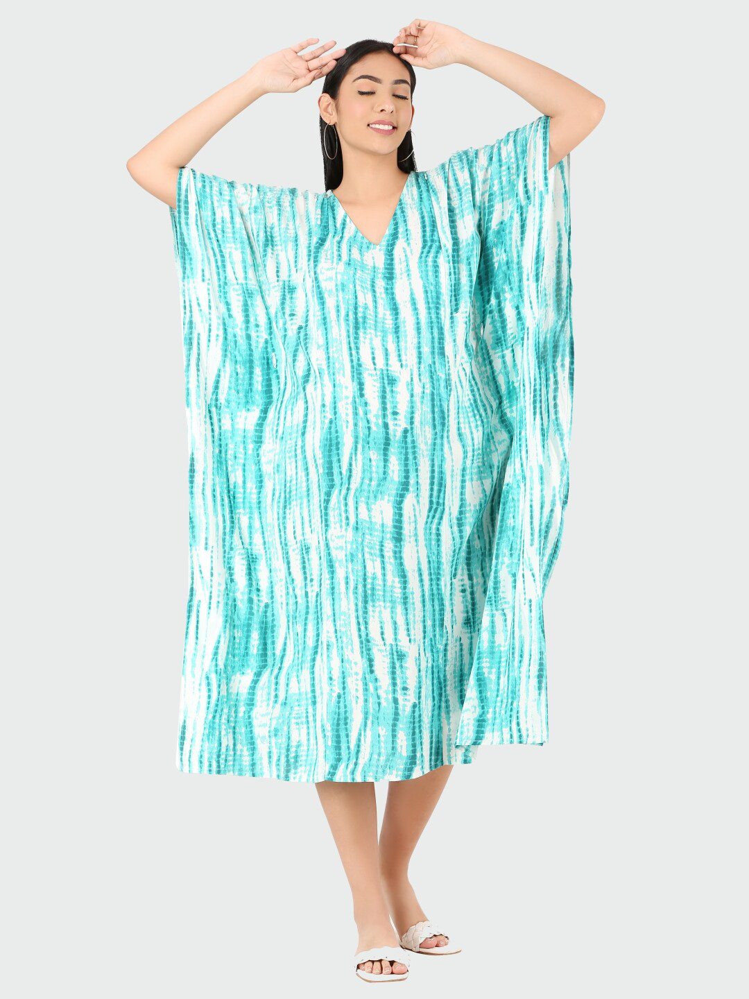 MYLO ESSENTIALS Green & White Tie and Dye Dyed Maternity Kaftan Midi Dress