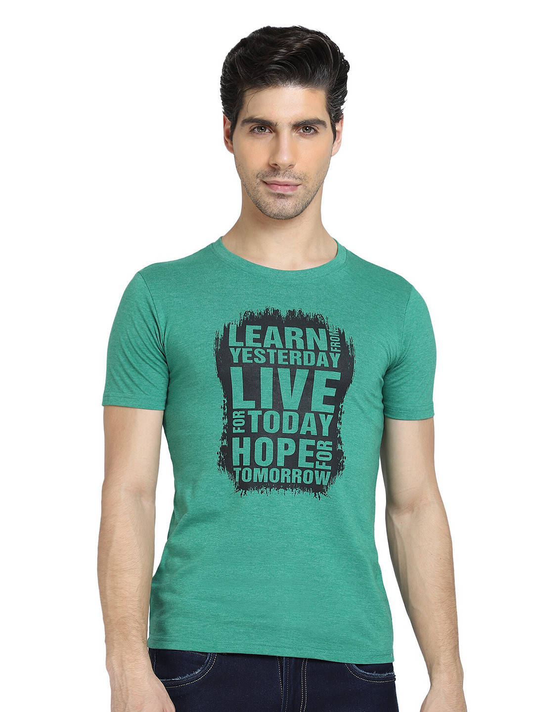 DYCA Men Green & aqua sea Typography Printed T-shirt