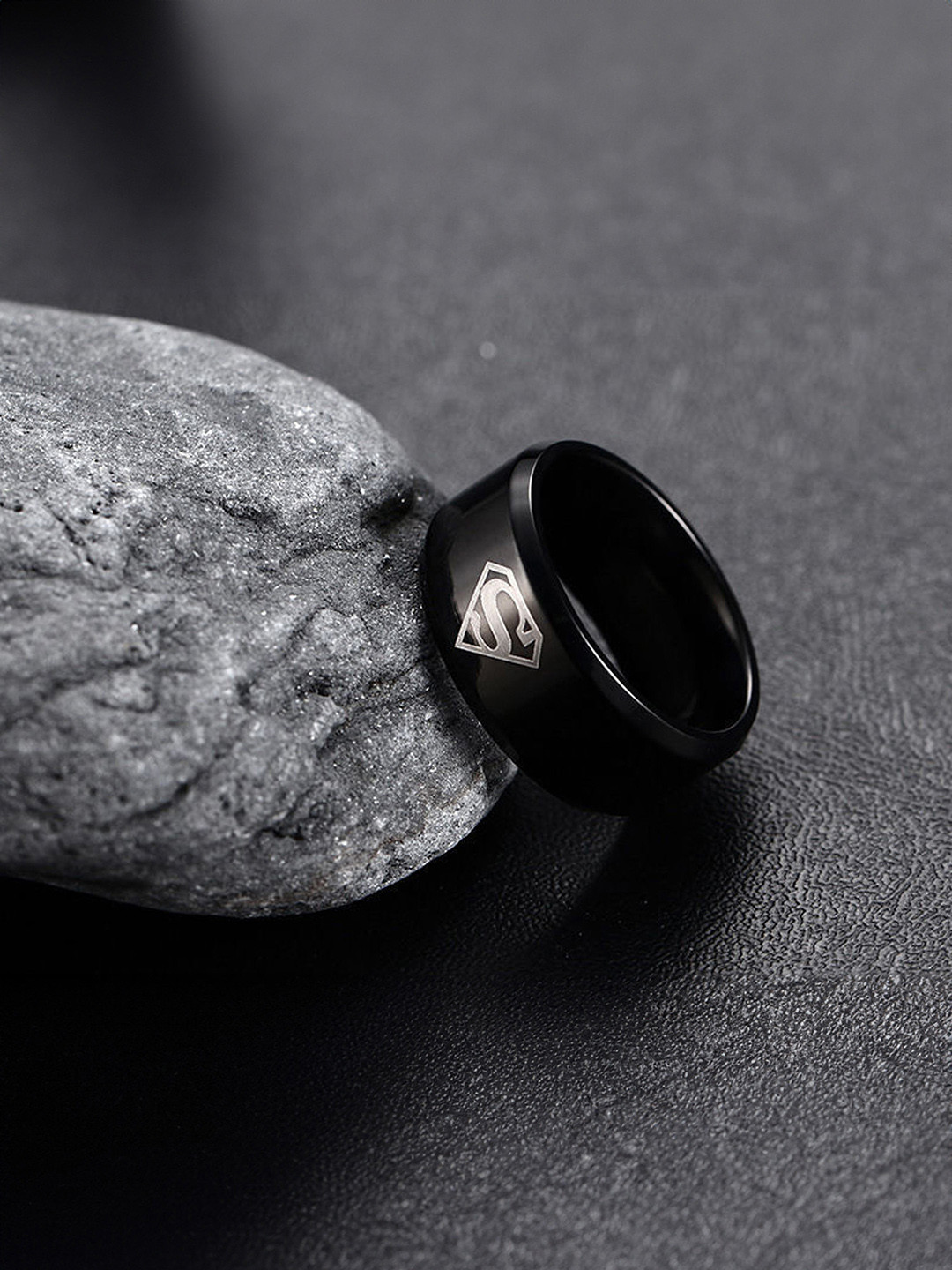 Yellow Chimes Gold Toned & Black Stainless Steel Superman Band Ring