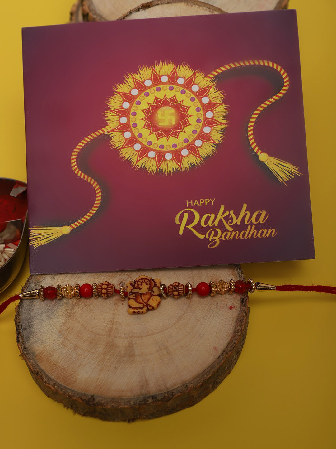 YouBella Men Red Ganesh Tie-Up Rakhi With Greeting Card