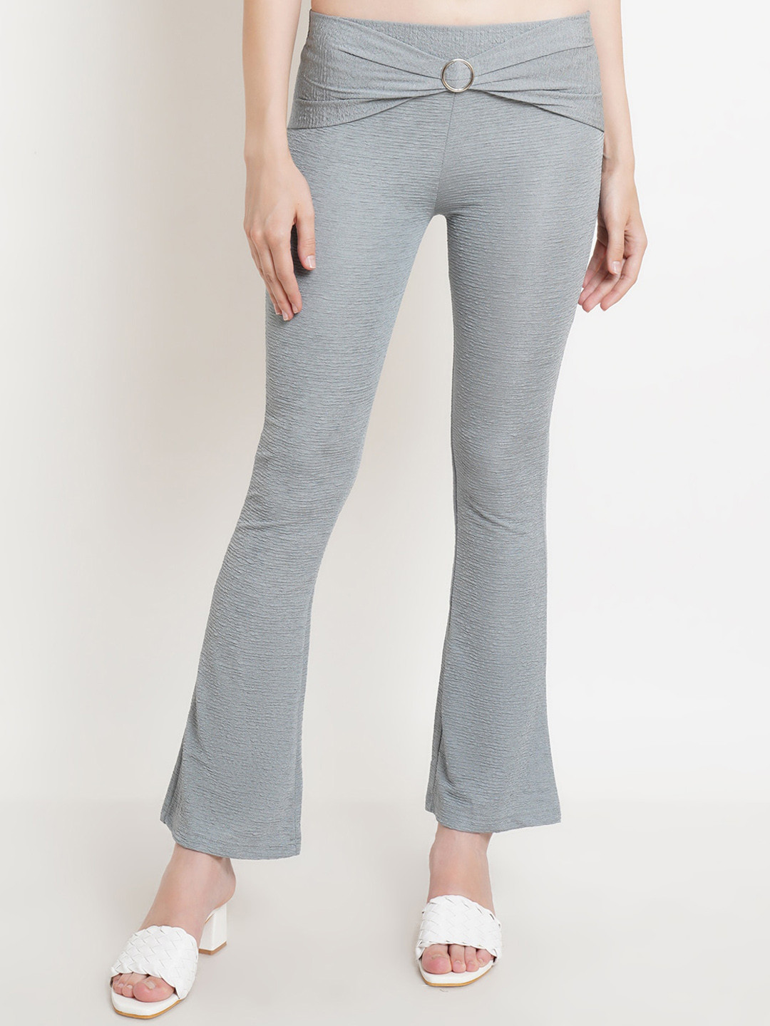 Popwings Women Grey Smart Non Iron Trousers