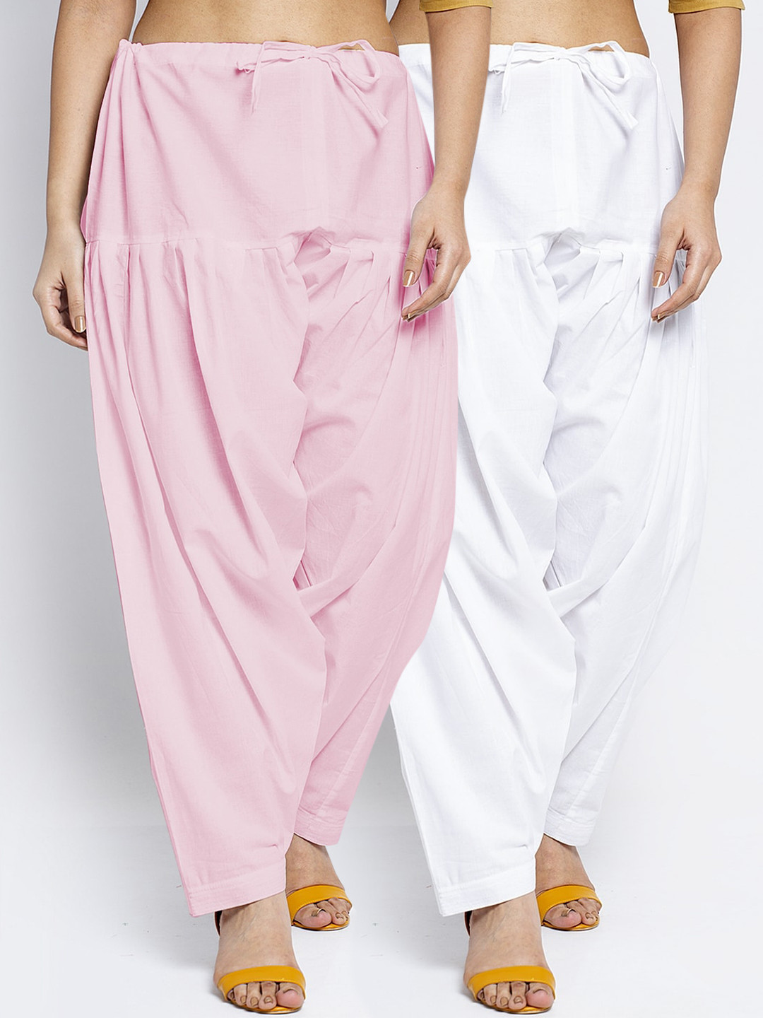 GRACIT Women Pack Of 2 Pink and White Solid Cotton Salwars