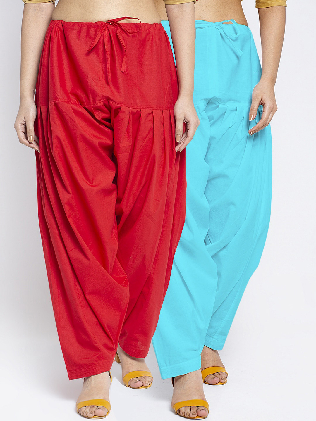 GRACIT Women Pack Of 2 Red & Blue Solid Pure Cotton Loose-Fit Salwars