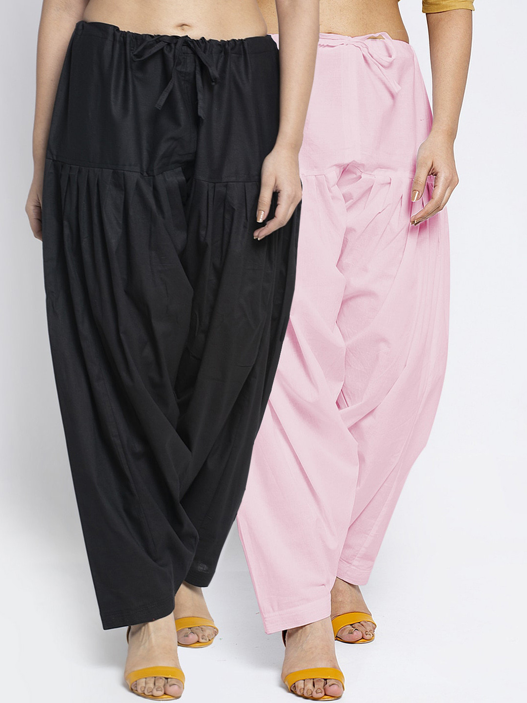 GRACIT Women Black Light Pink Pack Of 2 Solid Loose-Fit Cotton Salwar