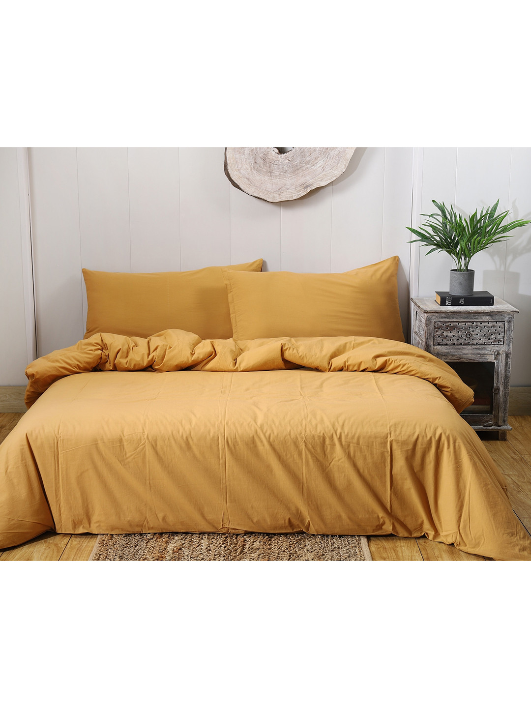 HANDICRAFT PALACE Beige Solid Cotton Double Queen Duvet Cover With 2 Pillow Covers