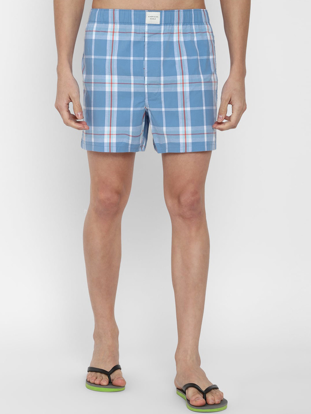 AMERICAN EAGLE OUTFITTERS Men Blue & White Cotton Blend Checked Boxers