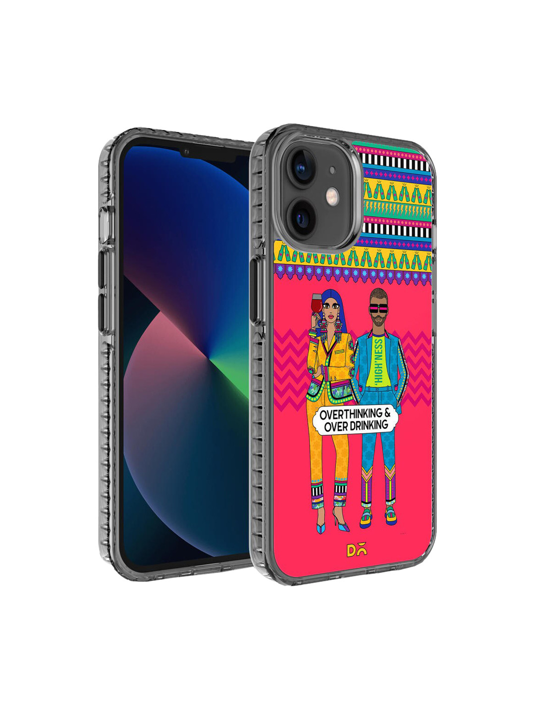 DailyObjects Black & Pink Quirky Printed IPhone 12 Back Case