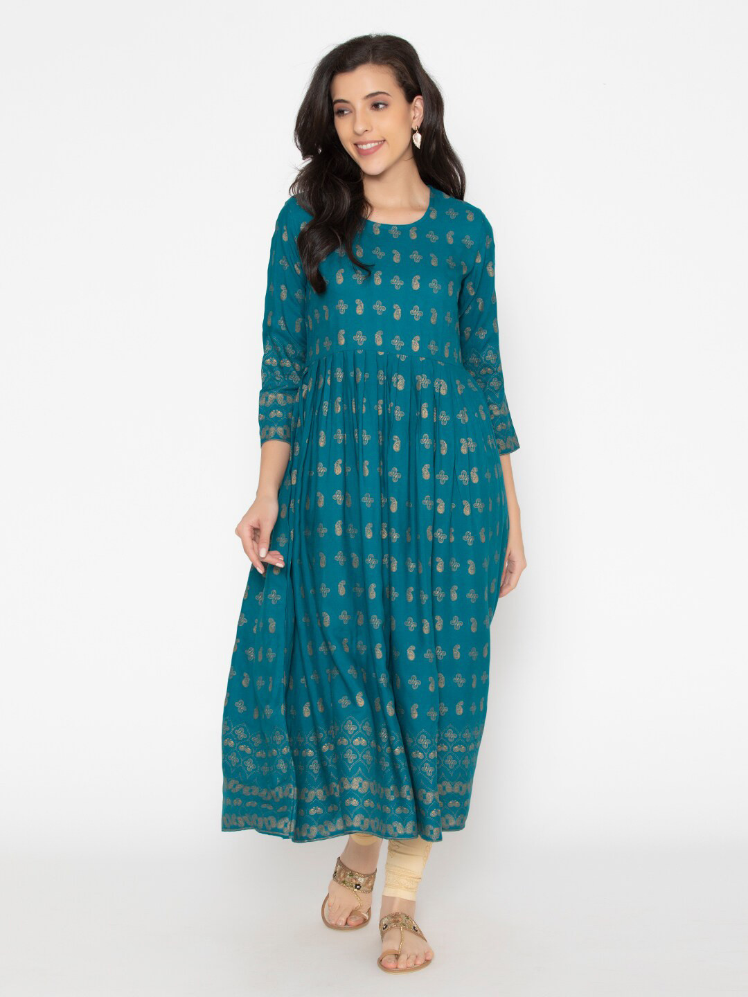 SAABHI Green Ethnic Motifs Ethnic Maxi Dress