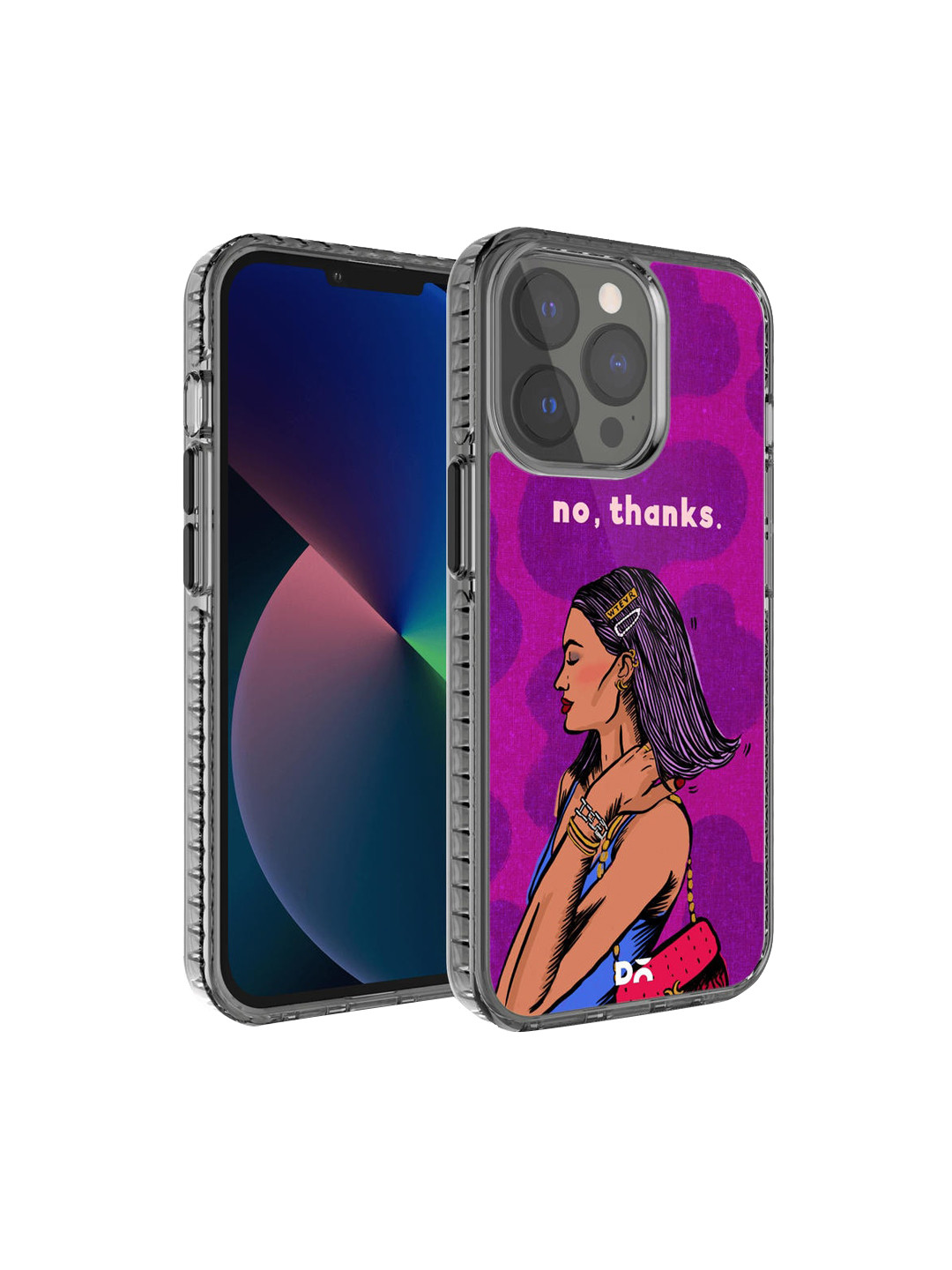 DailyObjects Purple & Black Printed No thanks Stride 2.0 iPhone 13 Pro Phone Back Case