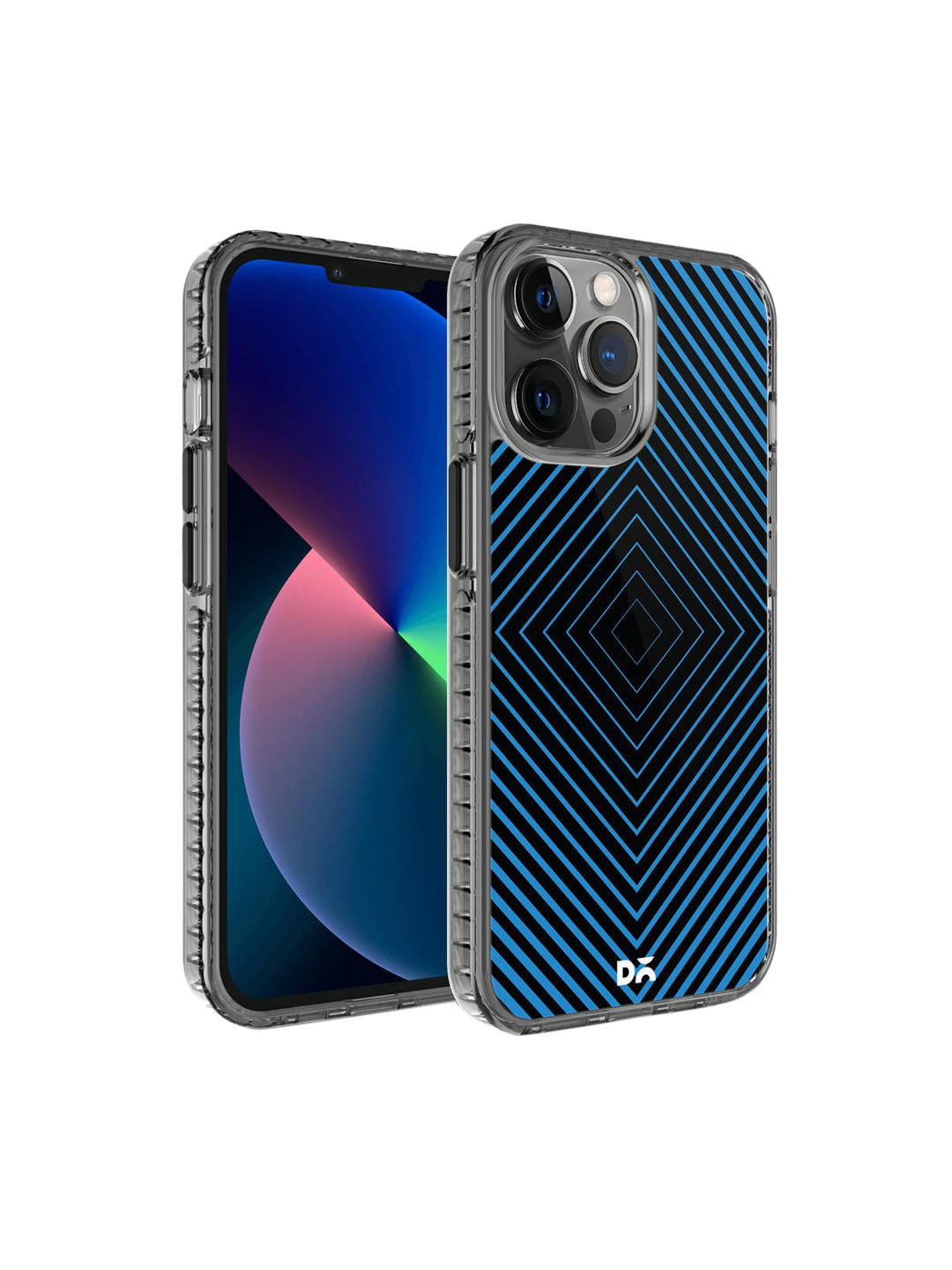 DailyObjects Black & Blue Printed Rhombus Aqua iPhone 12 Pro Max Phone Case