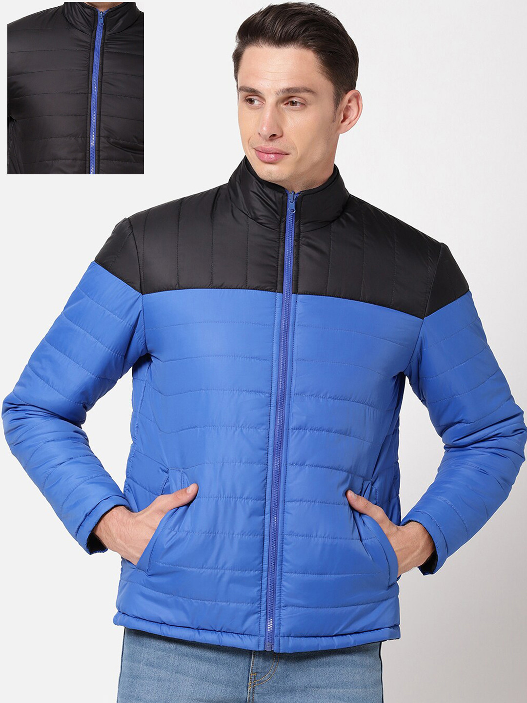 R&B Men Black and Blue Puffer Jacket