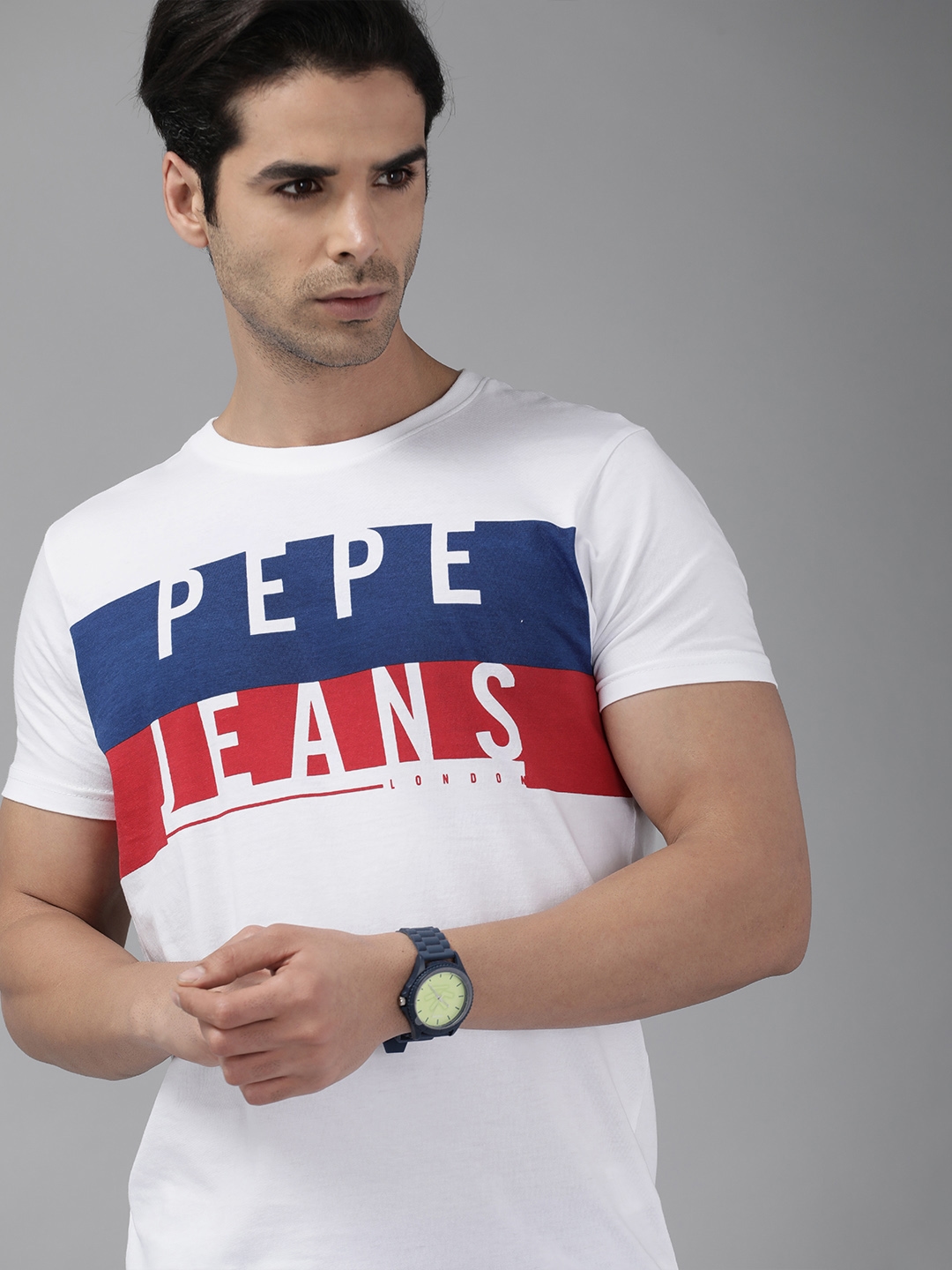 White Men 18934850 Jeans Myntra Slim Buy Fit T Pure for Shirt | - Typography Cotton Printed Men Pepe Tshirts Casual