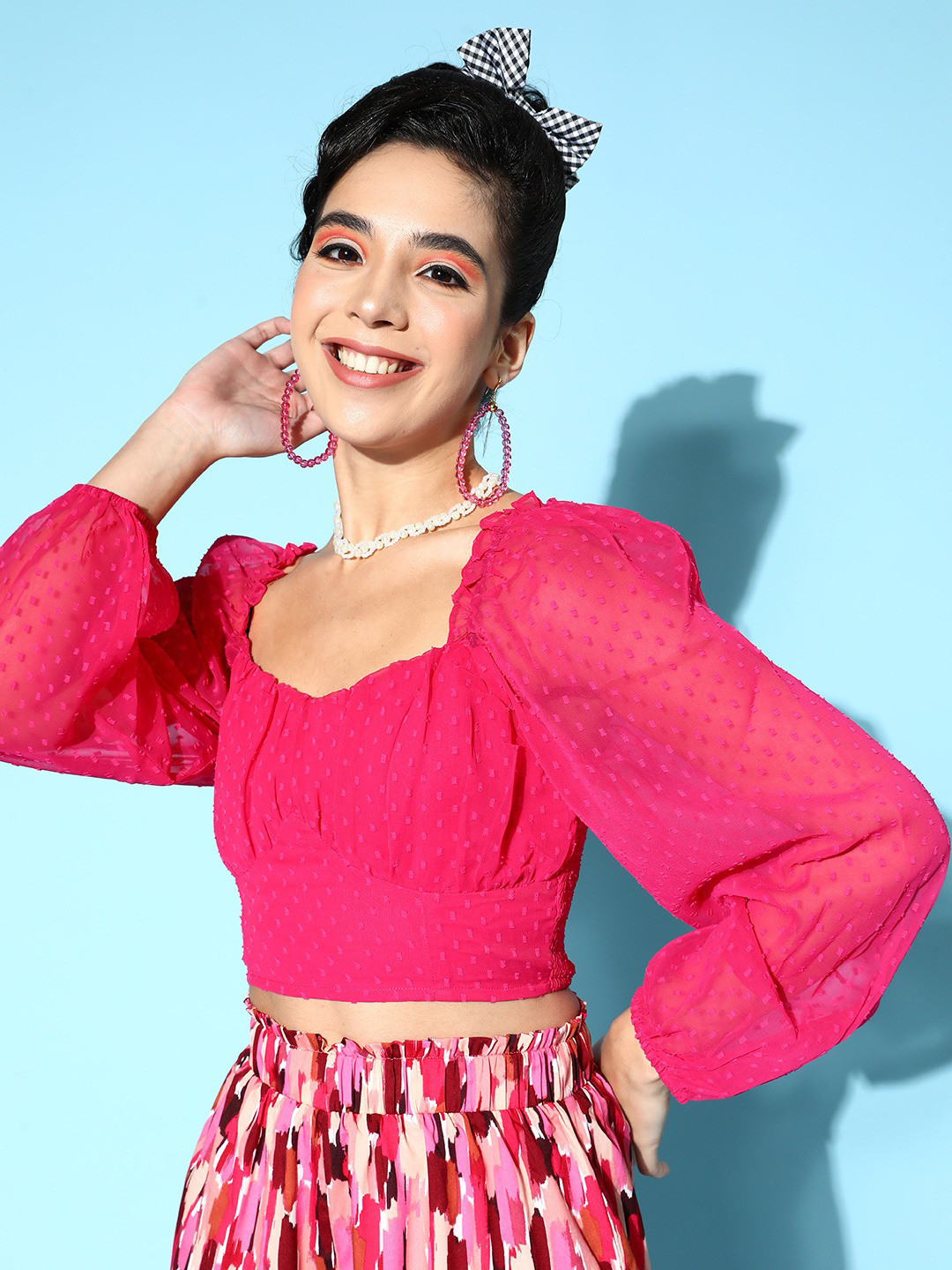 Berrylush Pretty Pink Self-Design Once Upon a Sleeve Top