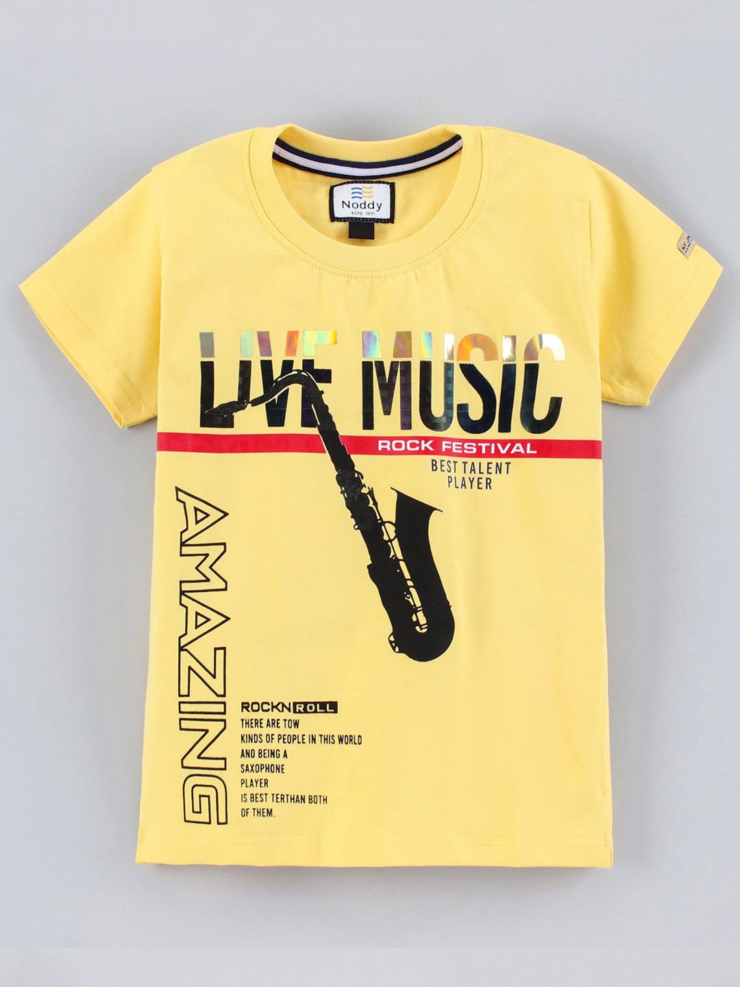 Noddy Boys Mustard Yellow Typography Printed T-shirt
