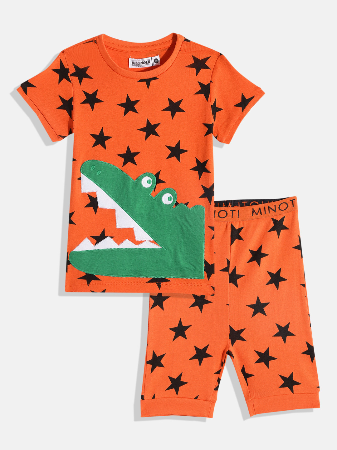 DILLINGER Boys Orange & Black Printed T-shirt with Shorts