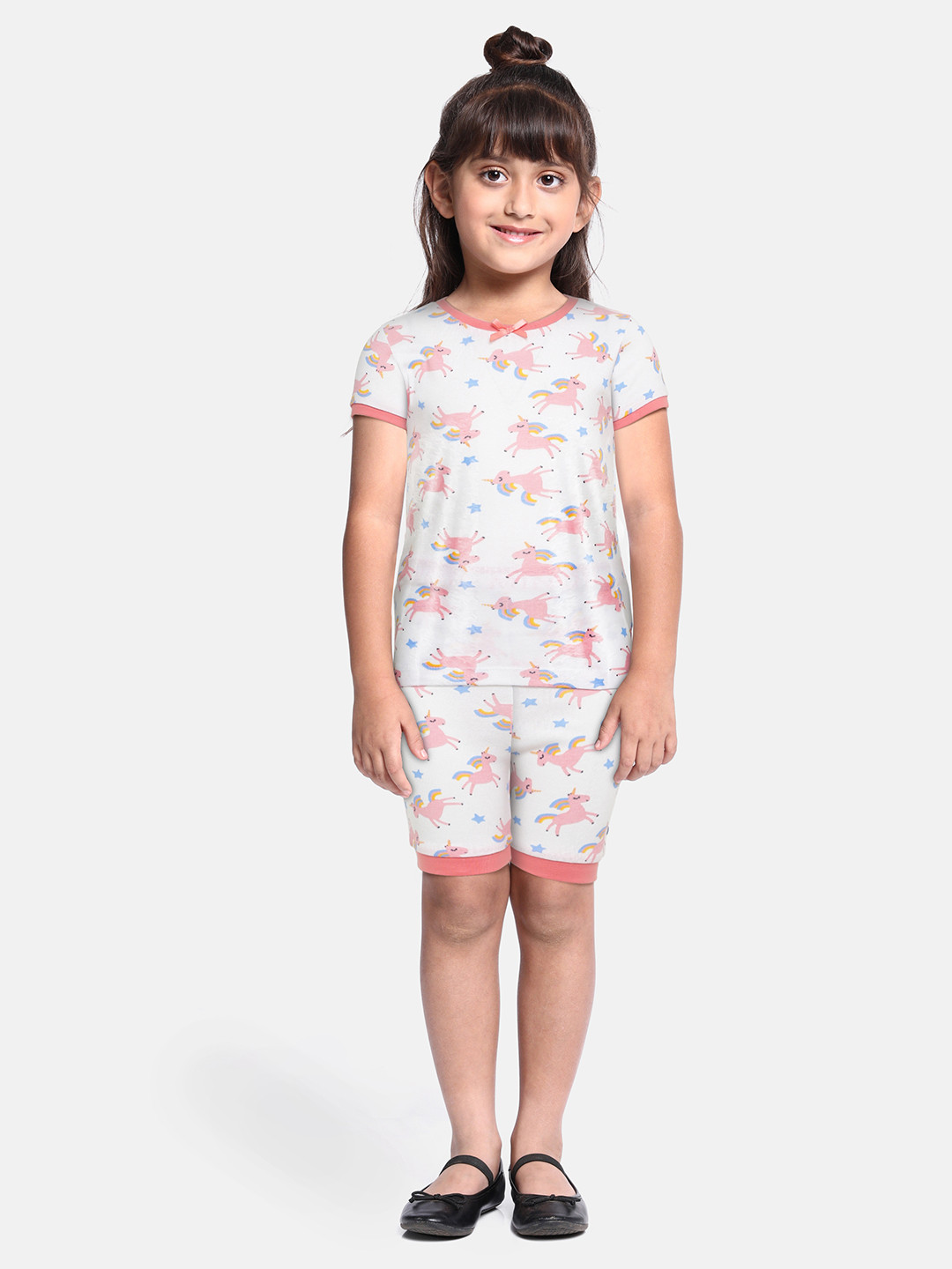 DILLINGER Girls White & Pink Printed T-shirt with Shorts