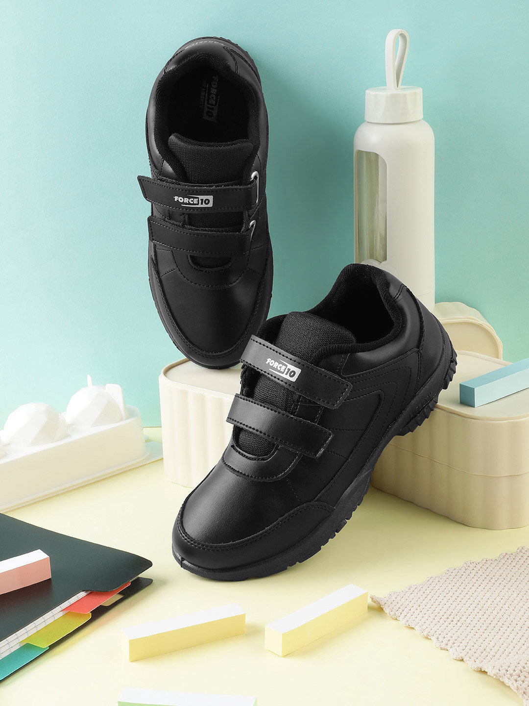 Liberty Force 10 kids Black Velcro School Shoes