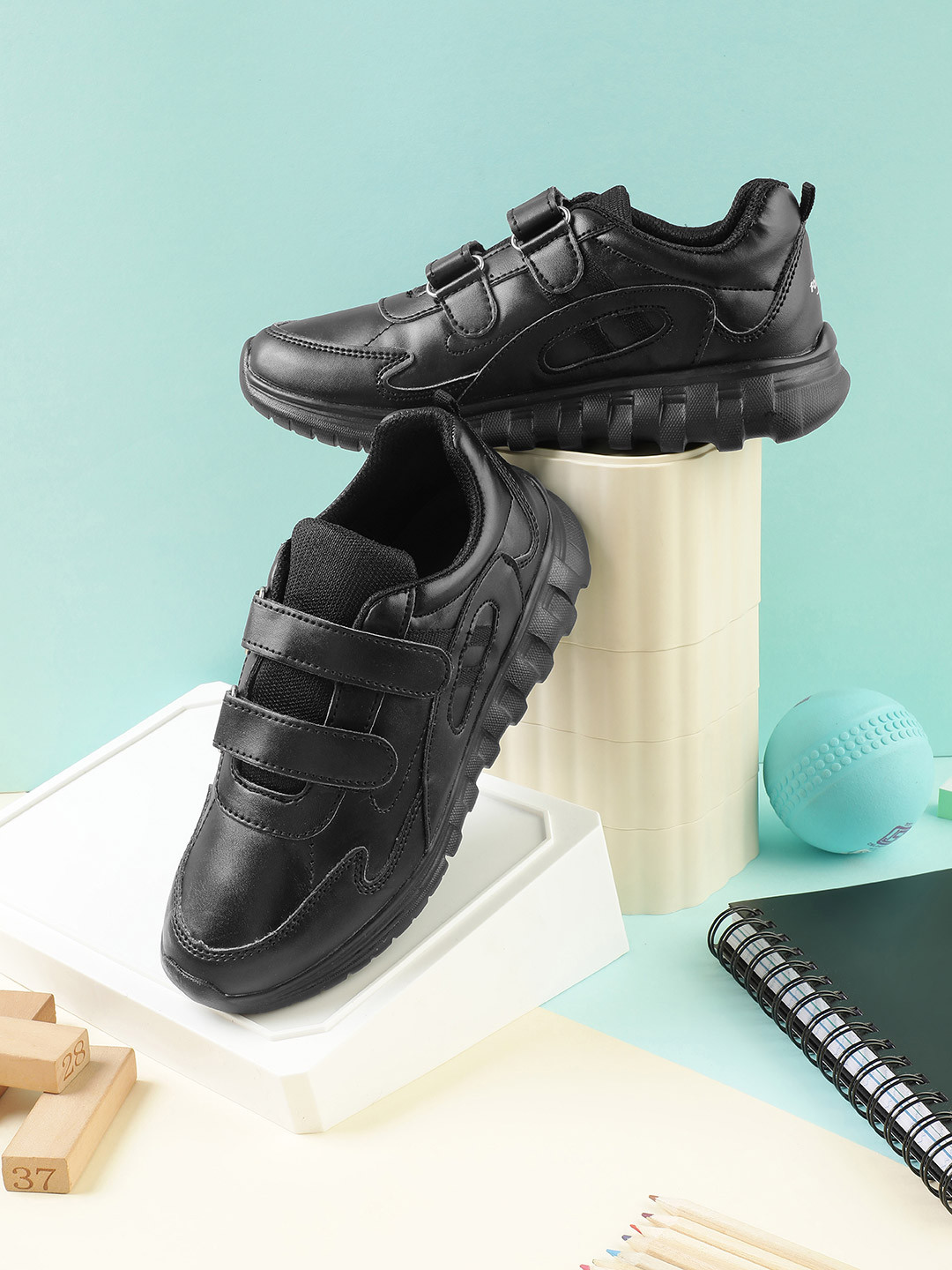 Liberty Force 10 Kids Black Velcro School Shoes