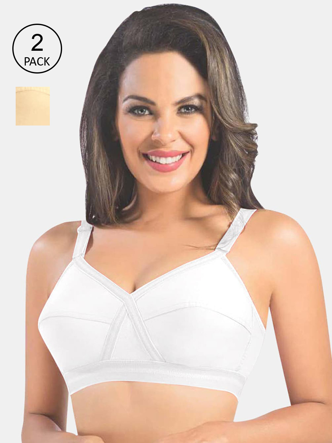 Sonari Women Pack of 2 White & Cream Regular Bra