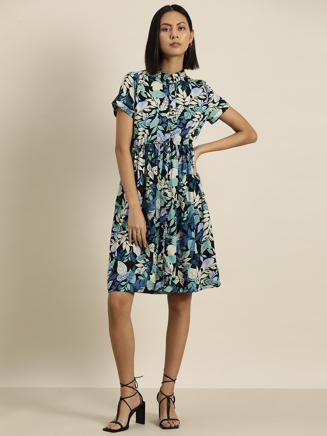 her by invictus Tropical Print Shirt Midi Dress
