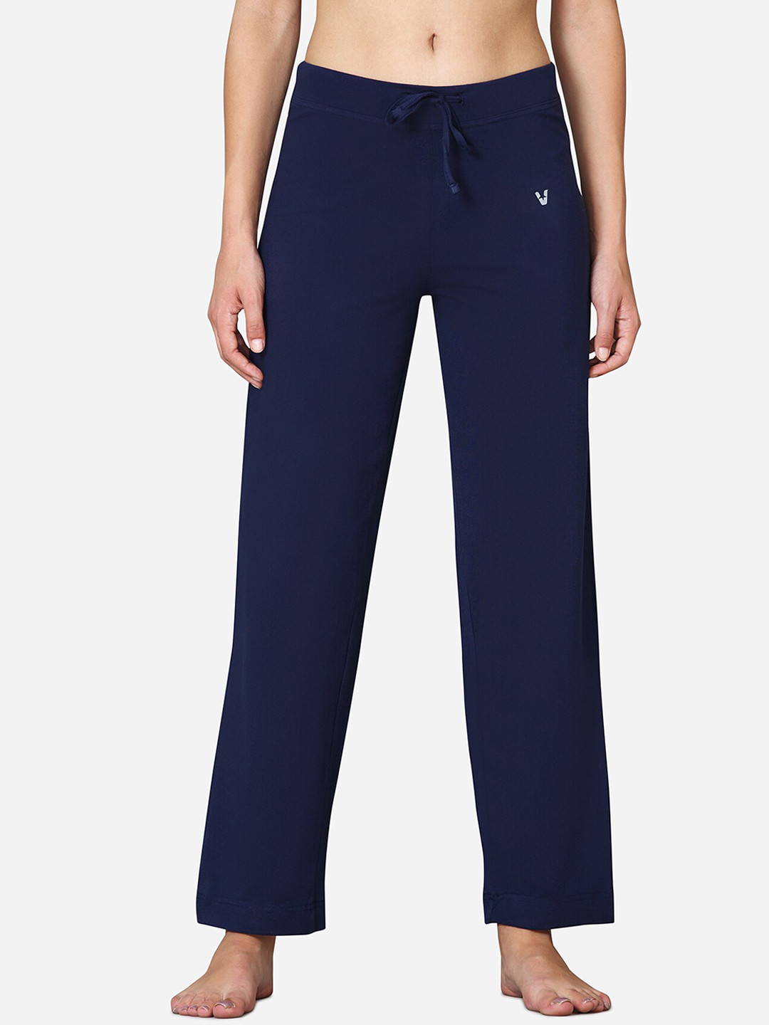 VStar Women Deep Blue Solid Cotton Lounge Pants With Drawstring