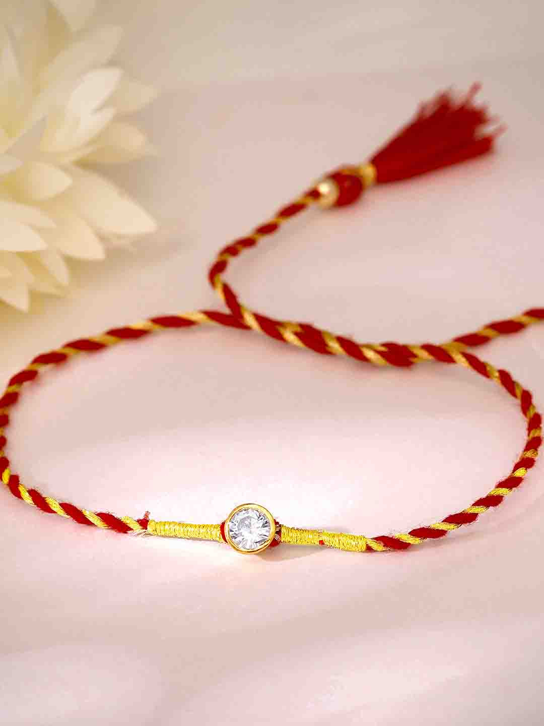 GIVA 925 Sterling Silver Rhodium Plated Sphere Zircon Rakhi