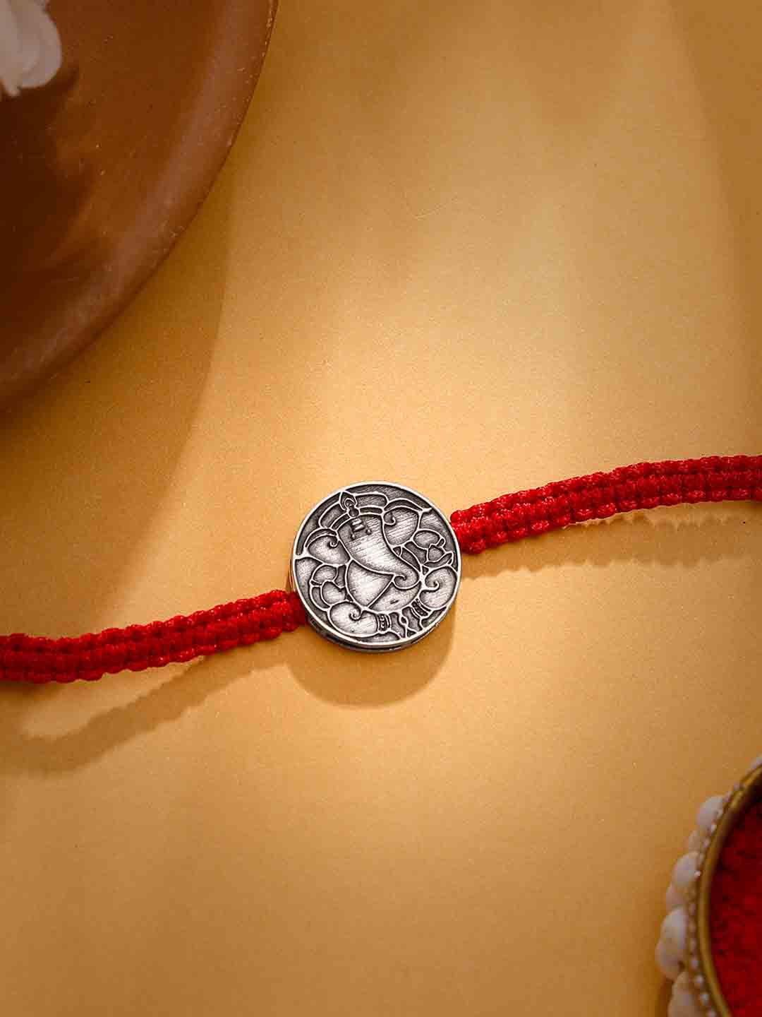 GIVA 925 Sterling Silver Oxidised Lord Ganesha Sphere Rakhi