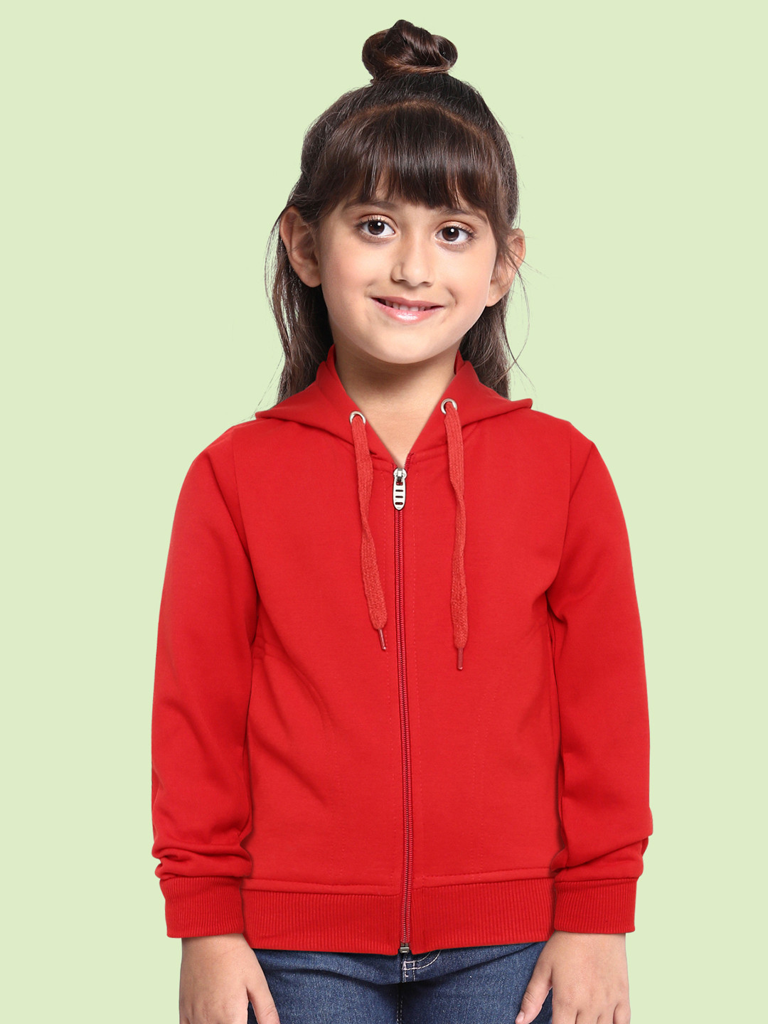 ADBUCKS Girls Red Solid Cotton Hooded Sweatshirt