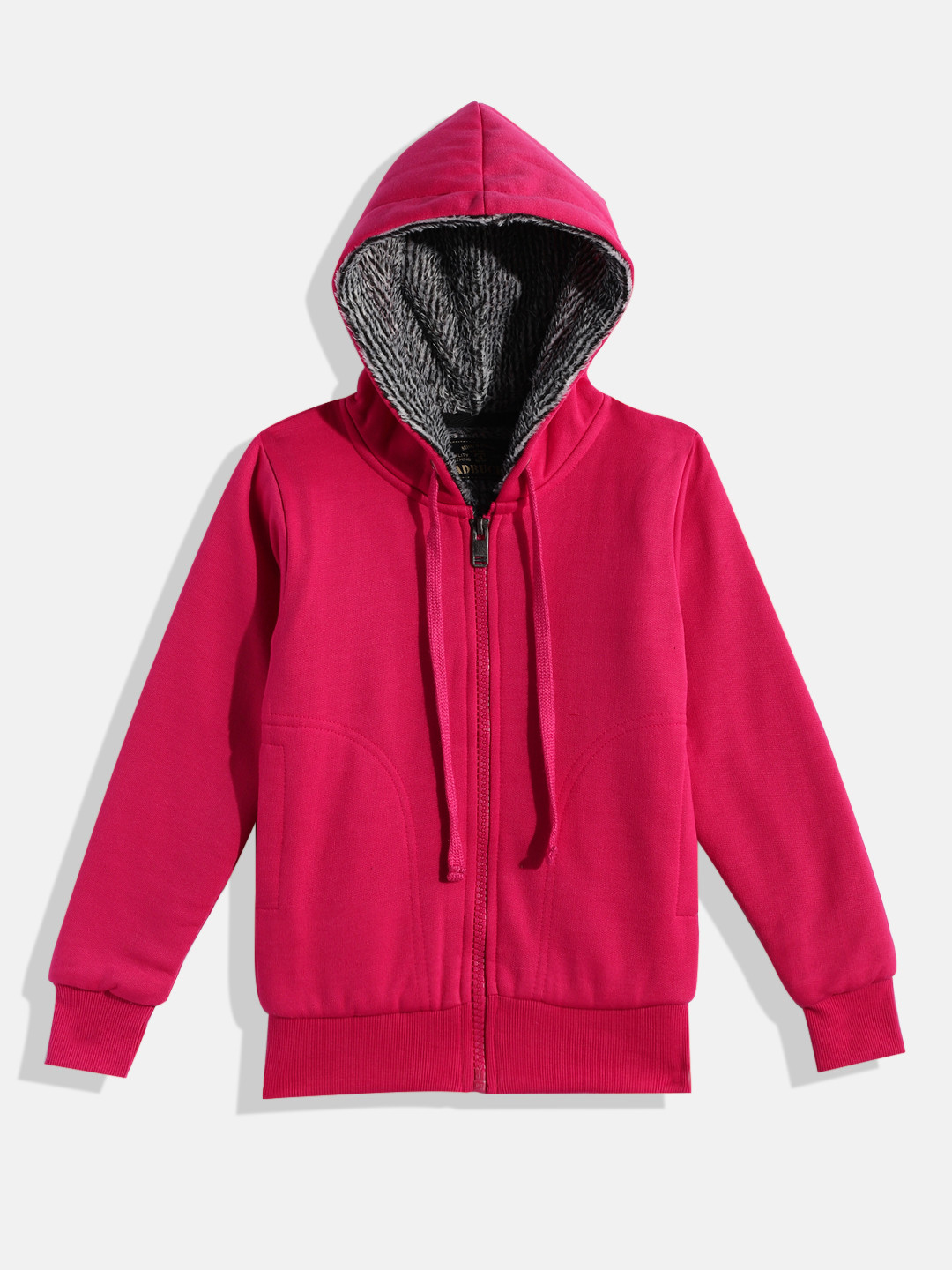 ADBUCKS Girls Magenta Solid Cotton Hooded Sweatshirt